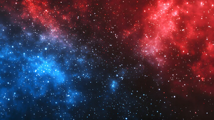 A mesmerizing cosmic landscape, where vibrant red and cool blue nebulae intertwine amidst a sea of twinkling stars. A breathtaking view of the universe's grandeur.