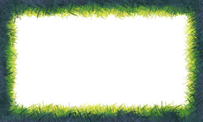 Green grass frame. Leaves frame. Forest frame for tale story decorative. Christmas border frame