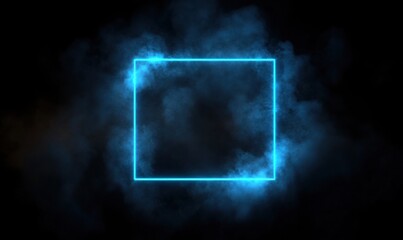 Glowing Neon Frame in Dark Smoke