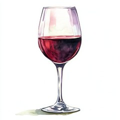glass of red wine, watercolor, white background