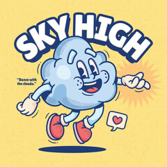 Cloud Cute Trendy Retro Cartoon Vector Hand Drawn 