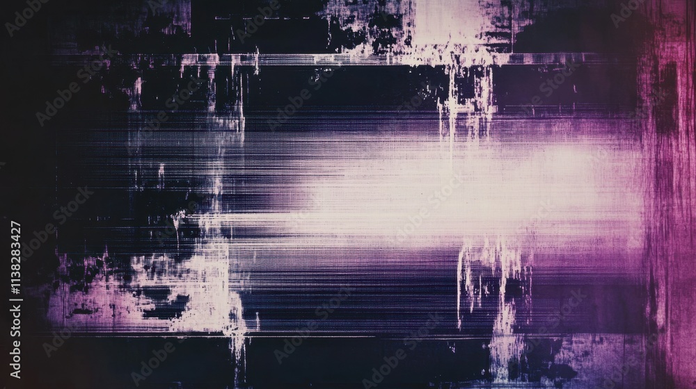 Poster abstract tv static noise texture in black and deep purple tones, creating a mesmerizing, glitch-like
