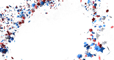 Confetti - Red white blue shiny confetti Confetti on white background, isolate, tricolor concept, independence and freedom day USA