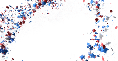 Confetti - Red white blue shiny confetti Confetti on white background, isolate, tricolor concept, independence and freedom day USA