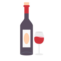 Isolated of a wine bottle and glass on a white background