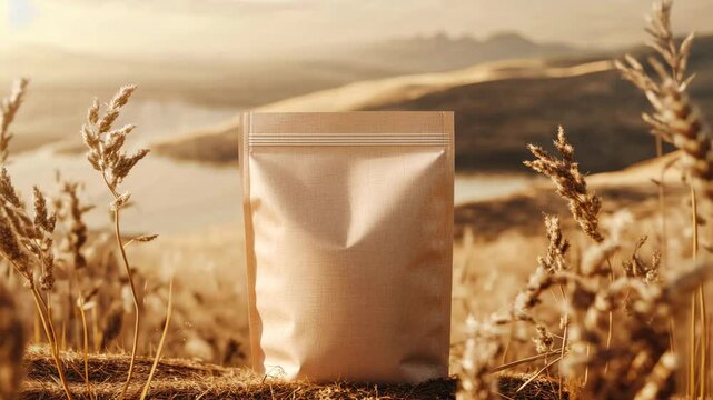 A minimalist recycled plastic stand-up pouch mockup with a picture