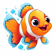 Cute bright orange clownfish in a cute cartoon style.