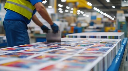 Obraz premium Printed Advertisements Being Cut and Prepared for Delivery at Commercial Printing Facility