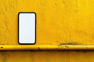 Blank Smartphone Screen on Yellow Wall Background