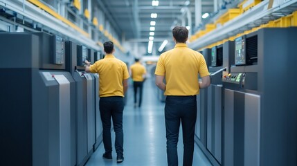 Industrial Printing Press with Workers Ensuring Smooth Production Workflow