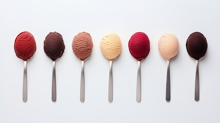 a variable chocolates ice cream scoop on white table