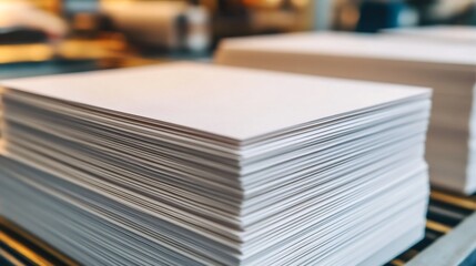 Freshly Printed Business Cards Being Cut and Organized in a Busy Commercial Printing Facility