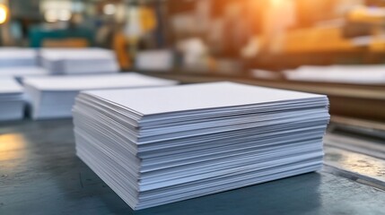 Printed Business Cards Coming Off the Press Being Sorted and Stacked in a Busy Printing Facility