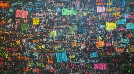 Detailed view of a chalkboard wall with rubbed-out chalk, showcasing a rough texture and abstract grunge patterns