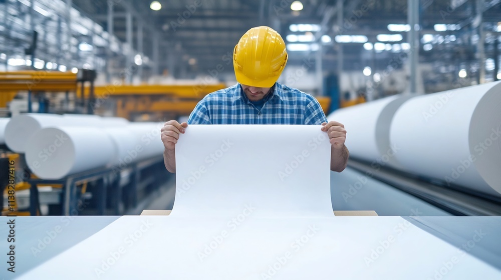 Aufkleber printing press technician aligning sheet for precise image