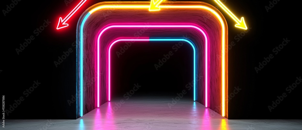 Poster fast moving cyber casino design with yellow led beam. abstract red neon light arrow speed background
