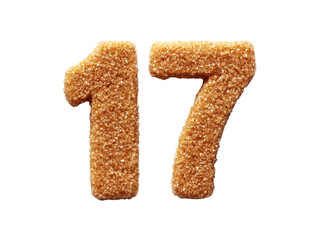 Isolated Number Seventeen Made of Fine Sugar on Transparent Surface