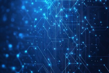Obraz premium Abstract Digital Network Circuit Board Background, High-Tech Futuristic Technology Concept, Blue Glowing Lines and Nodes