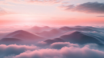 A beautiful mountain range with pink clouds in the sky