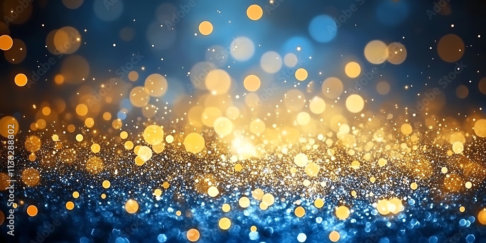 Poster scattered golden particles against a dark backdrop create a festive background or design element, ge