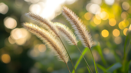 Three tall grasses are standing in the sun