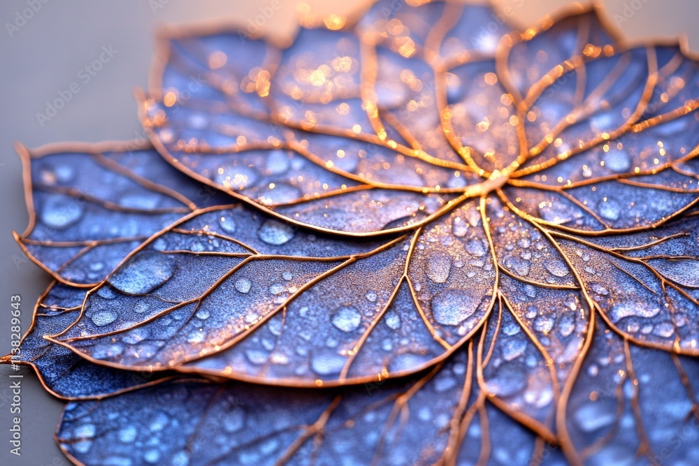 Poster an ultra-detailed close-up of a rose petal covered in tiny dew droplets, with every vein and texture