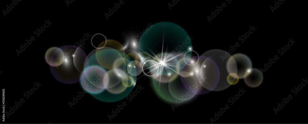 Poster sunshine glares and flares. vector isolated realistic set of flashes and shimmering of light. shinin