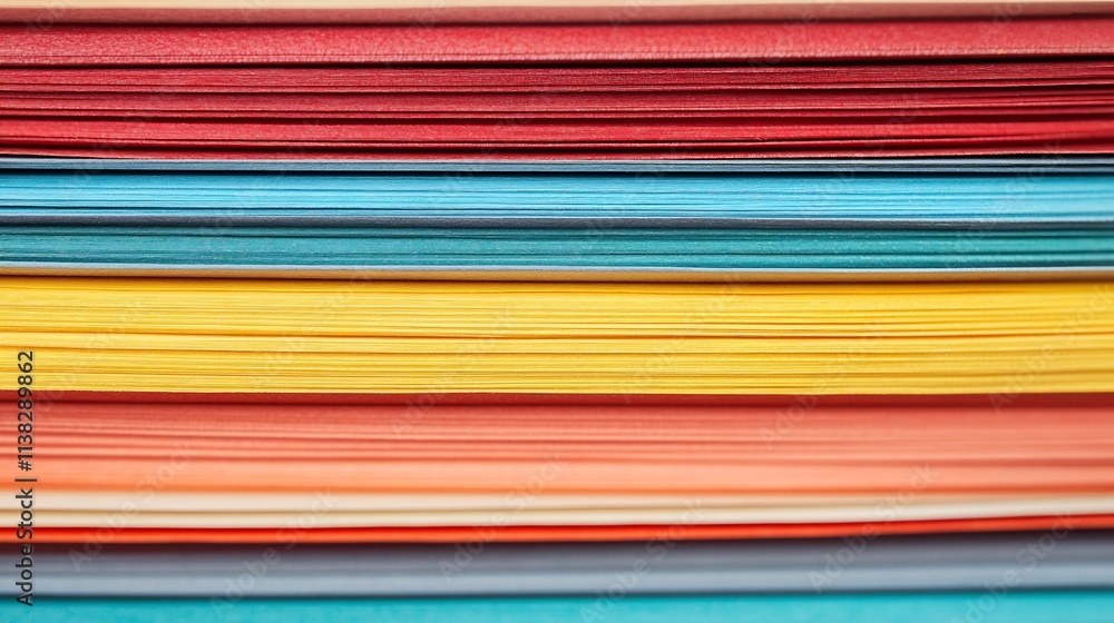 Poster Stacked Printed Sheets Showcasing Precision in Printing Process