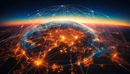 Obraz premium Worldwide Network Connection with Red and Blue Dots on Dark Background