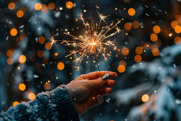 AI generated picture of hand holding new year decorations