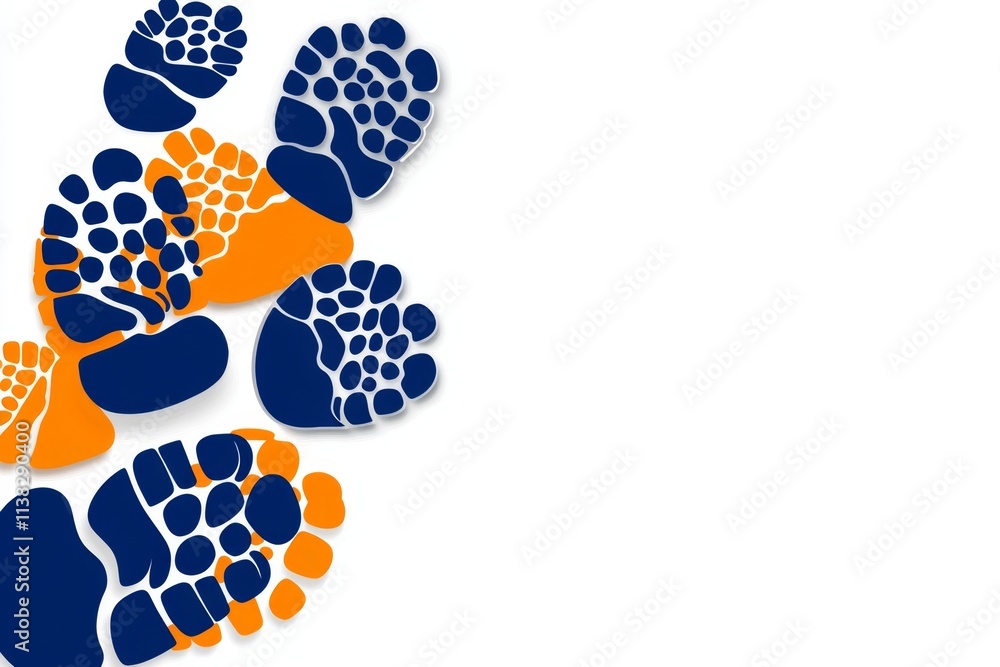 Poster a clean and simple graphic of overlapping footprints in different sizes, symbolizing growth and jour