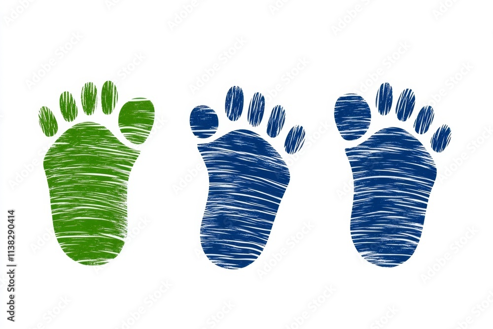 Poster a clean and simple graphic of overlapping footprints in different sizes, symbolizing growth and jour