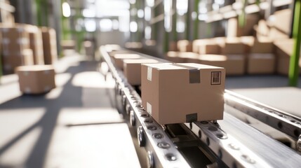 Modern Warehouse Conveyor with Cardboard Packages