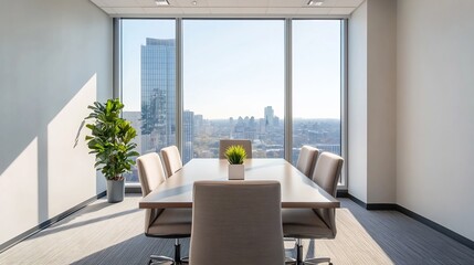 Fototapeta premium Expansive High-rise Office with Breathtaking City View Representing Business Triumph and Leadership