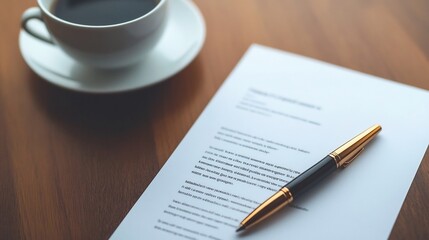 Business Contract and Coffee on Desk Symbolizing Decision-Making and Agreements