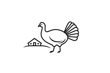 Fototapeta premium A contemporary illustration of a rural landscape with a turkey, hand-drawn in ink and styled after vintage engravings.