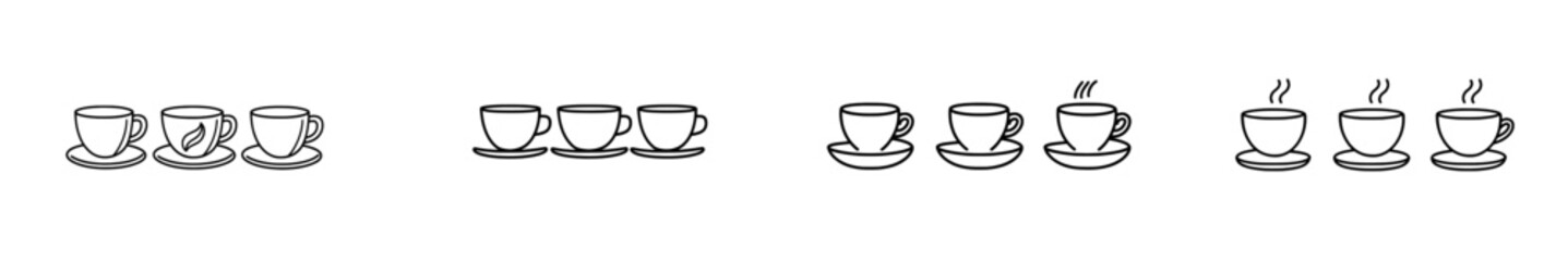 A hand-drawn ink sketch of a set of vintage cups or mugs on a plate, in an engraved modern illustration style.