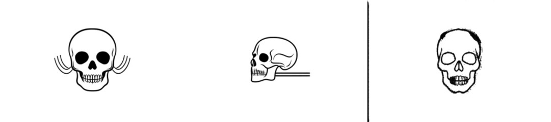 A hand-drawn ink sketch of a skull in an engraved, modern illustration style.