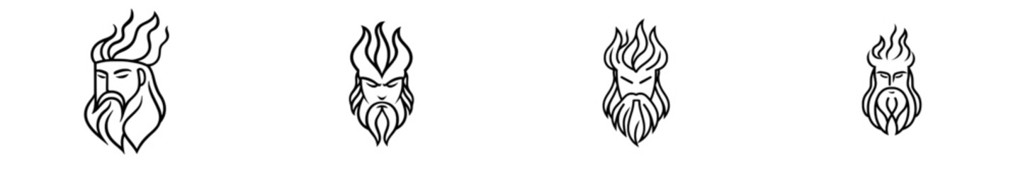 A hand-drawn logo of Zeus' head in an engraved style, modern illustration with an ink sketch.