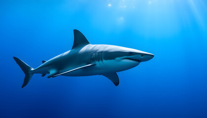 Fototapeta premium Graceful Shark Gliding Through the Deep Blue Ocean