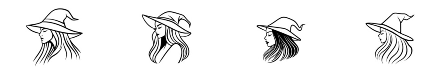 A hand-drawn ink sketch of a witch enchantress in an engraved, modern illustration style.