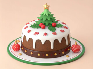 Christmas Cake with decoration ideas 3D illustration