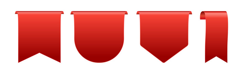 Obraz premium Online shopping empty web banners. Vector isolated icons of red tags, set of flags for advertising. Paper ribbons for advertisement, material for message or announcement, vertical labels