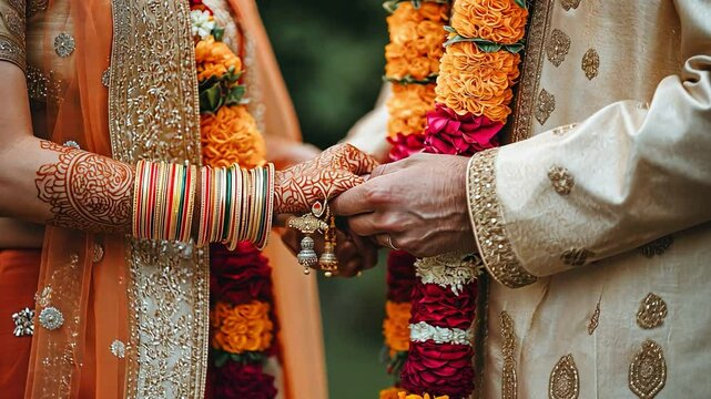 Garlands exchanged at a traditional Indian wedding ceremony