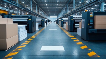 High-Tech Printing Facility with Multiple Presses Producing Brochures and Business Cards for