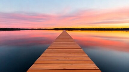 Naklejka premium Mindful Walking on a Serene Dock Tranquil Lake at Sunset Nature Photography