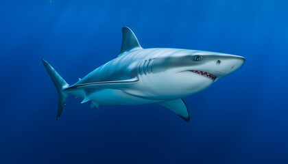 Fototapeta premium Majestic Shark Cutting Effortlessly Through Ocean Depths