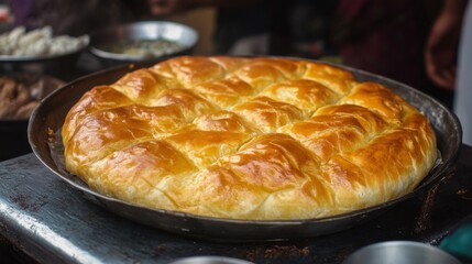 Pakistani sweet bread with flaky golden exterior and fluffy interior, fresh and inviting texture