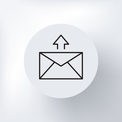 Minimalistic envelope icon with an arrow in a circle on a light gray background.