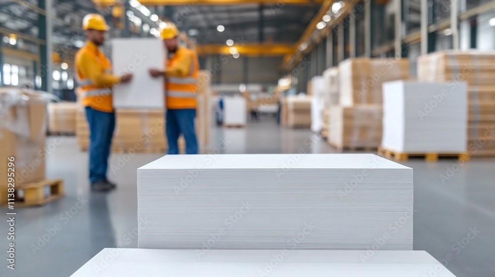 Poster efficient warehouse stacking printed sheets in a large industrial space